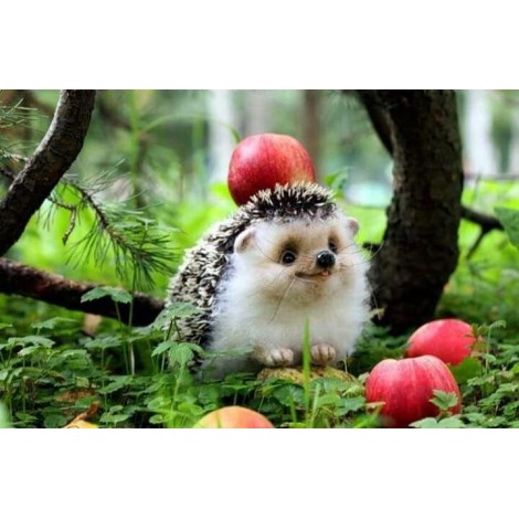 Cute Hedgehog Forest Apple Tree Diamond Painting